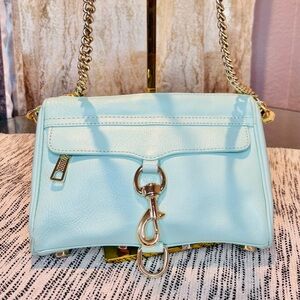 Rebecca Minkoff Blue Quilted Crossbody Bag with Gold Chain
